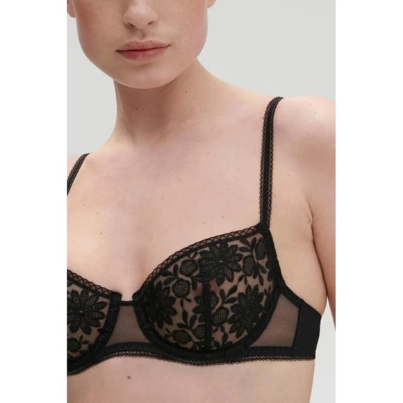 🆕SIMONE PERELE Amazone Demi Lace Underwire Non-Padded Bra Black 32D #1C2330 - Picture 4 of 8